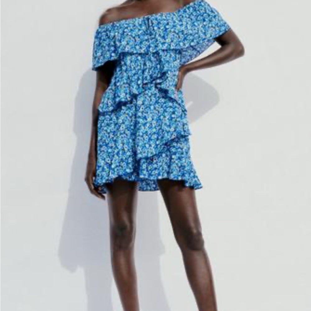 Zara Floral Blue Ruffle Romper
